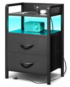 Modern Nightstand with Charger and LED Light