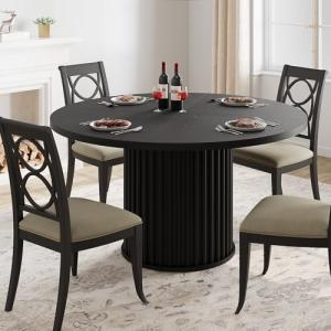 Black 47-Inch Round Dining Table for 4-6