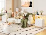 White Nightstands Set with Charging Station and LED Lights