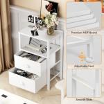 White Nightstands Set with Charging Station and LED Lights