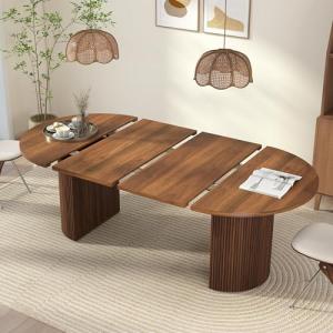 Extendable Round Dining Table for 4-8, Walnut