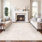 Beige Floral 8x10 Washable Area Rug