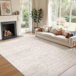 Beige Floral 8x10 Washable Area Rug