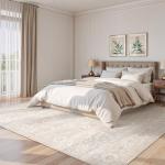 Beige Floral 8x10 Washable Area Rug