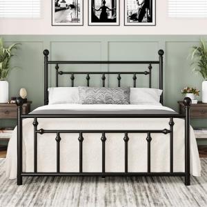 Victorian Style Queen Metal Bed Frame, Black