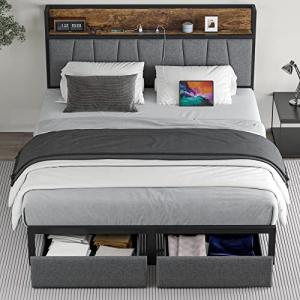 Full Size Bed Frame with Storage and LED Light