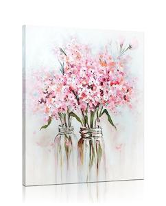 Pink Floral Canvas Art for Teen Bedroom Decor