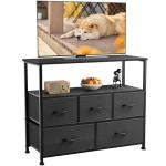 DUMOS Black TV Stand with 5 Fabric Drawers