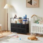 DUMOS Black TV Stand with 5 Fabric Drawers