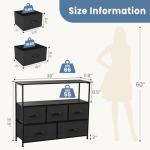DUMOS Black TV Stand with 5 Fabric Drawers