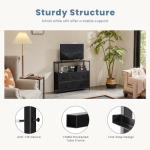 DUMOS Black TV Stand with 5 Fabric Drawers