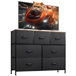 7 Drawer Dresser and TV Stand, Rustic Black