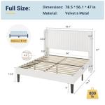 Velvet Full Size Bed Frame with Wingback Headboard