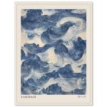 Vintage Japanese Blue Waves Canvas Wall Art 12x16