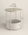 Modern Round Cream White End Table with Basket