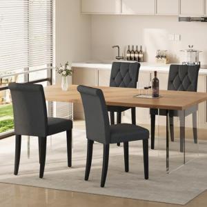 Set of 4 Black Upholstered Dining Chairs