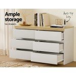 6-Drawer Oak Tallboy Storage Cabinet in White