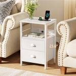 White End Table with Charging Station and Storage
