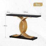 Slim Black Console Table with Faux Marble Top