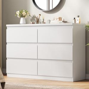 White 6-Drawer Modern Dresser for Bedroom
