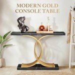 Slim Black Console Table with Faux Marble Top