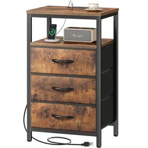 Huuger Nightstand with Charging Station and Drawers