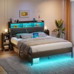 Queen Bed Frame with Bookcase & Charging Station