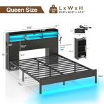 Queen Bed Frame with Bookcase & Charging Station