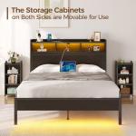 Queen Bed Frame with Bookcase & Charging Station