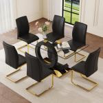 63" Modern Glass Dining Table Set for 6
