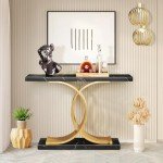 Slim Black Console Table with Faux Marble Top