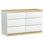 6-Drawer Oak Tallboy Storage Cabinet in White