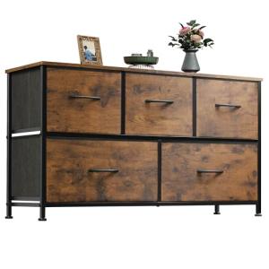 WLIVE 5-Drawer Fabric Dresser in Rustic Brown