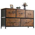 WLIVE 5-Drawer Fabric Dresser in Rustic Brown