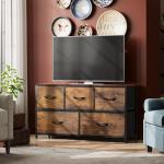 WLIVE 5-Drawer Fabric Dresser in Rustic Brown