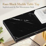 Slim Black Console Table with Faux Marble Top