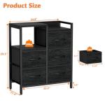 Black 5 Drawer Fabric Dresser with Shelf
