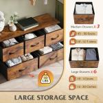 WLIVE 5-Drawer Fabric Dresser in Rustic Brown
