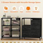 Black 5 Drawer Fabric Dresser with Shelf