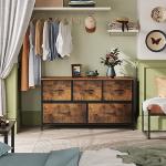 WLIVE 5-Drawer Fabric Dresser in Rustic Brown