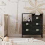 Black 5 Drawer Fabric Dresser with Shelf