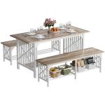 Industrial 3-Piece Dining Table Set with Benches