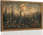 Vintage Forest Moon Landscape Wall Art 12x16
