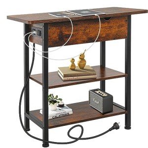 USB Charging Side Table with Storage Shelf