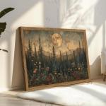 Vintage Forest Moon Landscape Wall Art 12x16