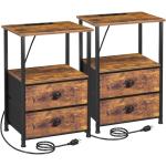 Rustic Brown Nightstand Set with Charging Station