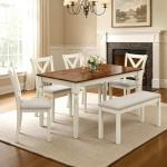 6-Piece Solid Wood Dining Set with Upholstered Chairs
