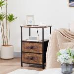 Rustic Brown Nightstand Set with Charging Station