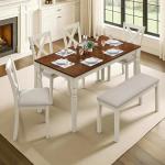 6-Piece Solid Wood Dining Set with Upholstered Chairs