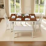 6-Piece Solid Wood Dining Set with Upholstered Chairs